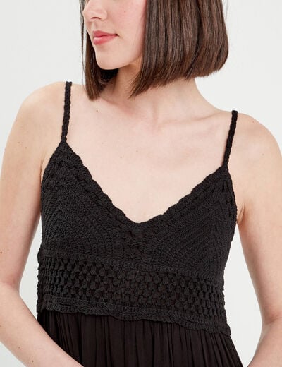 Robe longue évasée noir femme
