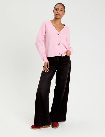 Gilet boutons coeur rose poudr&eacute;e femme