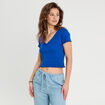 T-shirt côtelé manches courtes bleu electrique femme
