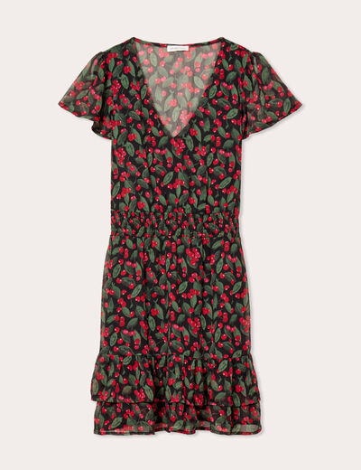 Robe évasée à volants noir femme