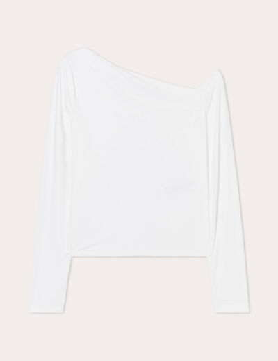 T-shirt col bateau asymétrique ecru femme