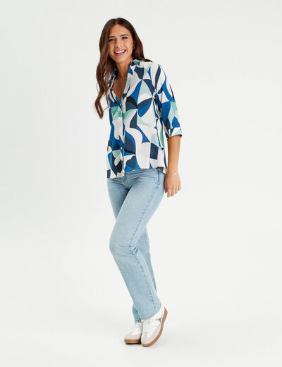 Chemise manches 3/4 bleu femme