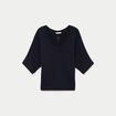 Pull ample col v manches courtes bleu marine femme