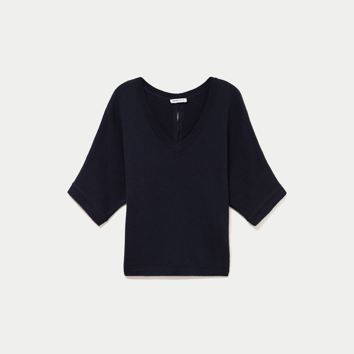Pull ample col v manches courtes bleu marine femme