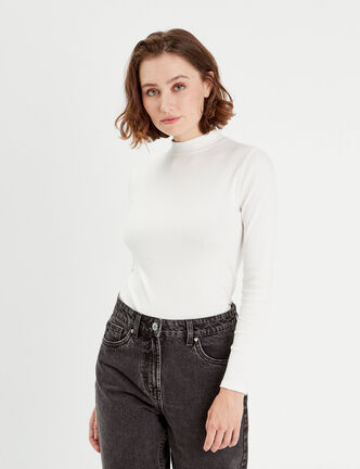 T-shirt manches longues côtelé ecru femme