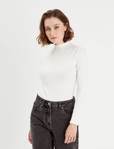 T-shirt manches longues côtelé ecru femme