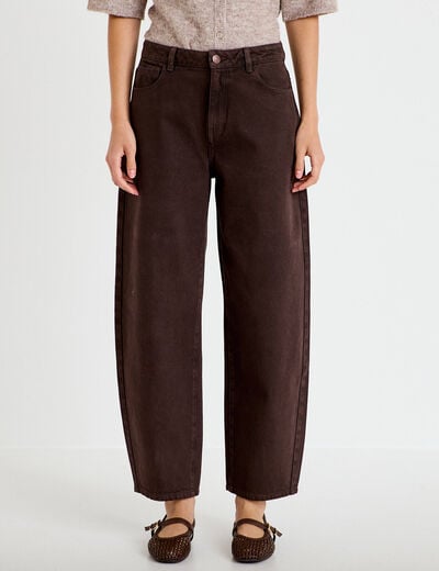 Jean barrel taille standard marron fonc&eacute; femme