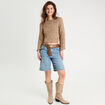 Pull col bateau ajouré beige femme