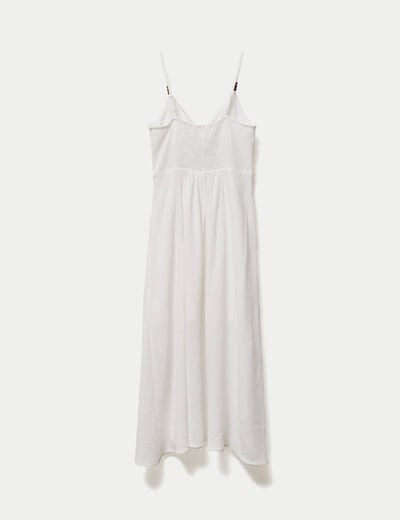 Robe longue &eacute;vas&eacute;e &agrave; fines bretelles ecru femme