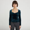Top ajust&eacute; velours bleu canard femme