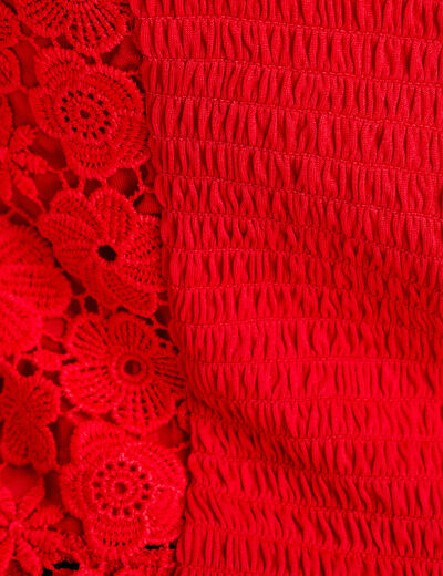 Débardeur cropped dentelle rouge femme