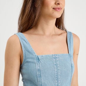 robe chasuble trapeze en jean denim bleach femme Robe chasuble trapèze en jean denim bleach femme