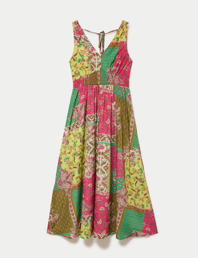 Robe longue &eacute;vas&eacute;e effet satin&eacute;e vert femme