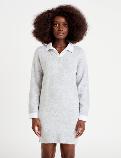 Robe pull droite manches longues gris femme