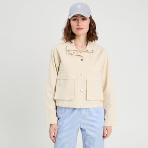 Veste droite col montant ecru femme