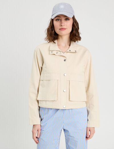 Veste droite col montant ecru femme