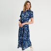 Robe chemise longue ceinturée bleu marine femme