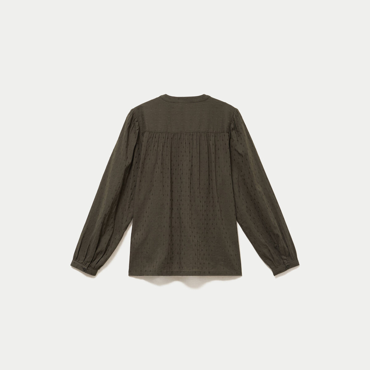Blouse droite col rond manches longues vert kaki femme