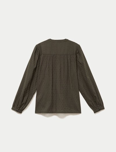 Blouse droite col rond manches longues vert kaki femme