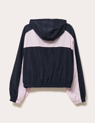 Veste cropped &agrave; capuche bas resserr&eacute; bleu marine femme