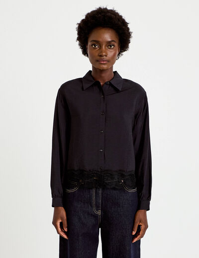 Chemise droite manches longues dentelle noir femme