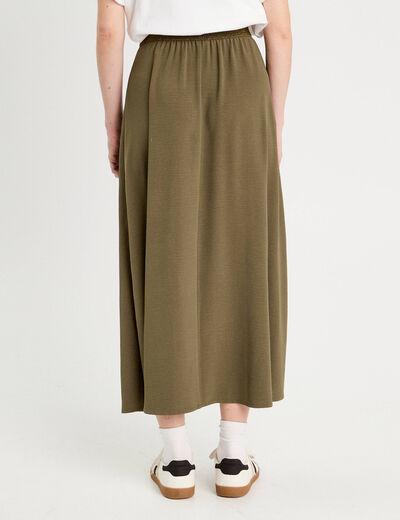 Jupe longue évasée fluide vert kaki femme