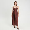 Robe longue évasée bretelles marron cognac femme
