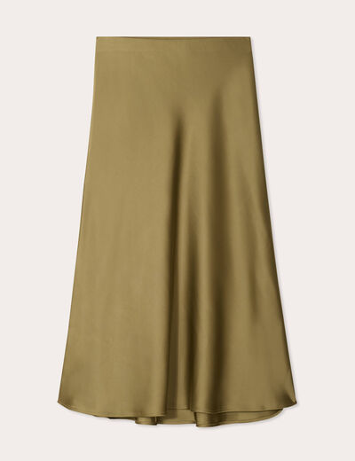 Jupe longue trapèze satin vert foncé femme