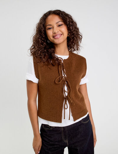 Gilet sans manches noué marron femme