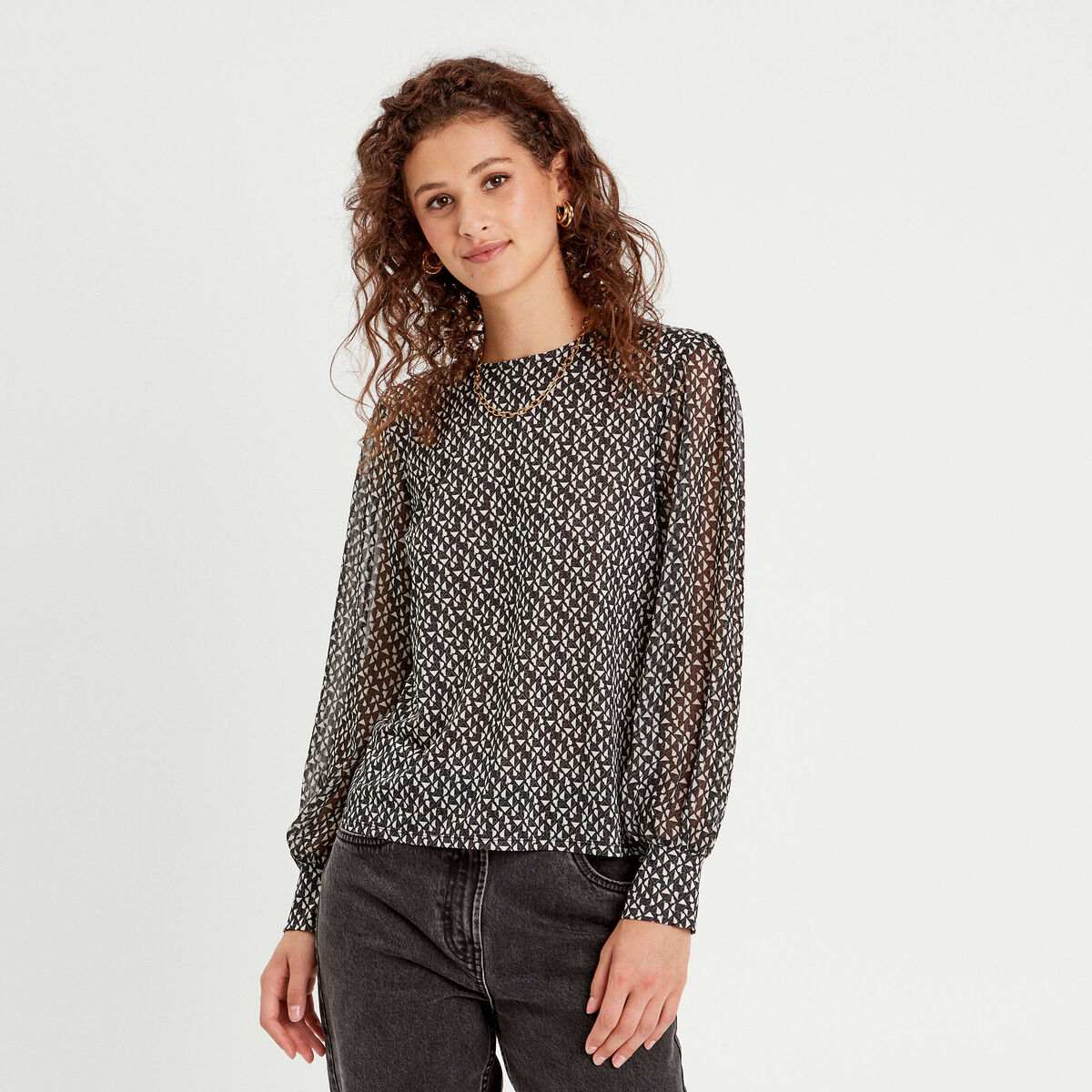 Blouse manches bouffantes noir femme