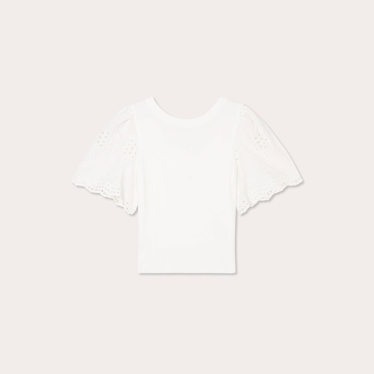 Pull manches broderie anglaise blanc femme