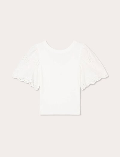 Pull manches broderie anglaise blanc femme