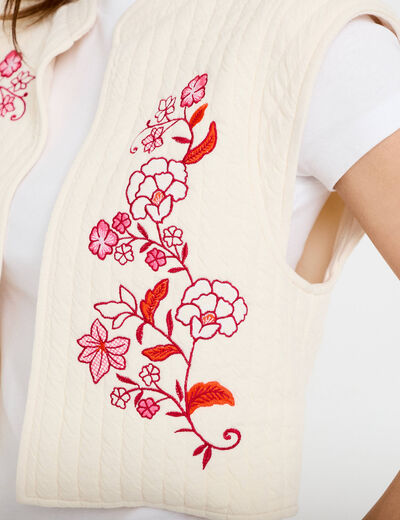 Gilet sans manches brod&eacute; blanc femme