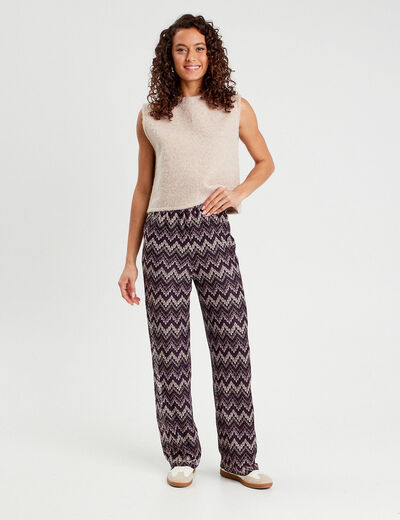Pantalon large ajouré violet femme