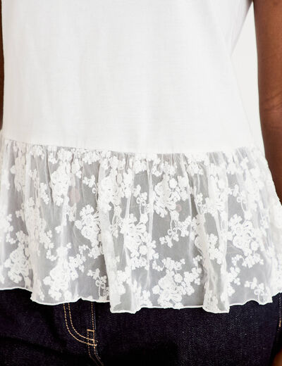 T-shirt manches courtes en dentelle ecru femme