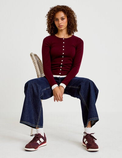 Top col rond manches longues bordeaux femme
