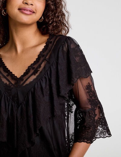 Blouse manches 3/4 dentelle noir femme