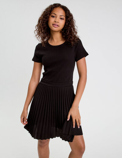 Robe droite plissée noir femme