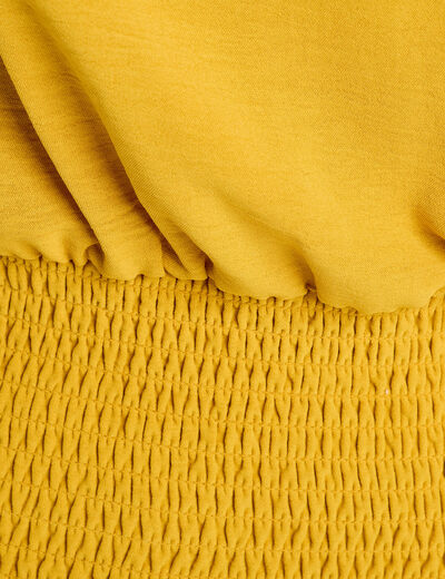 Blouse smockée manches courtes jaune citron femme