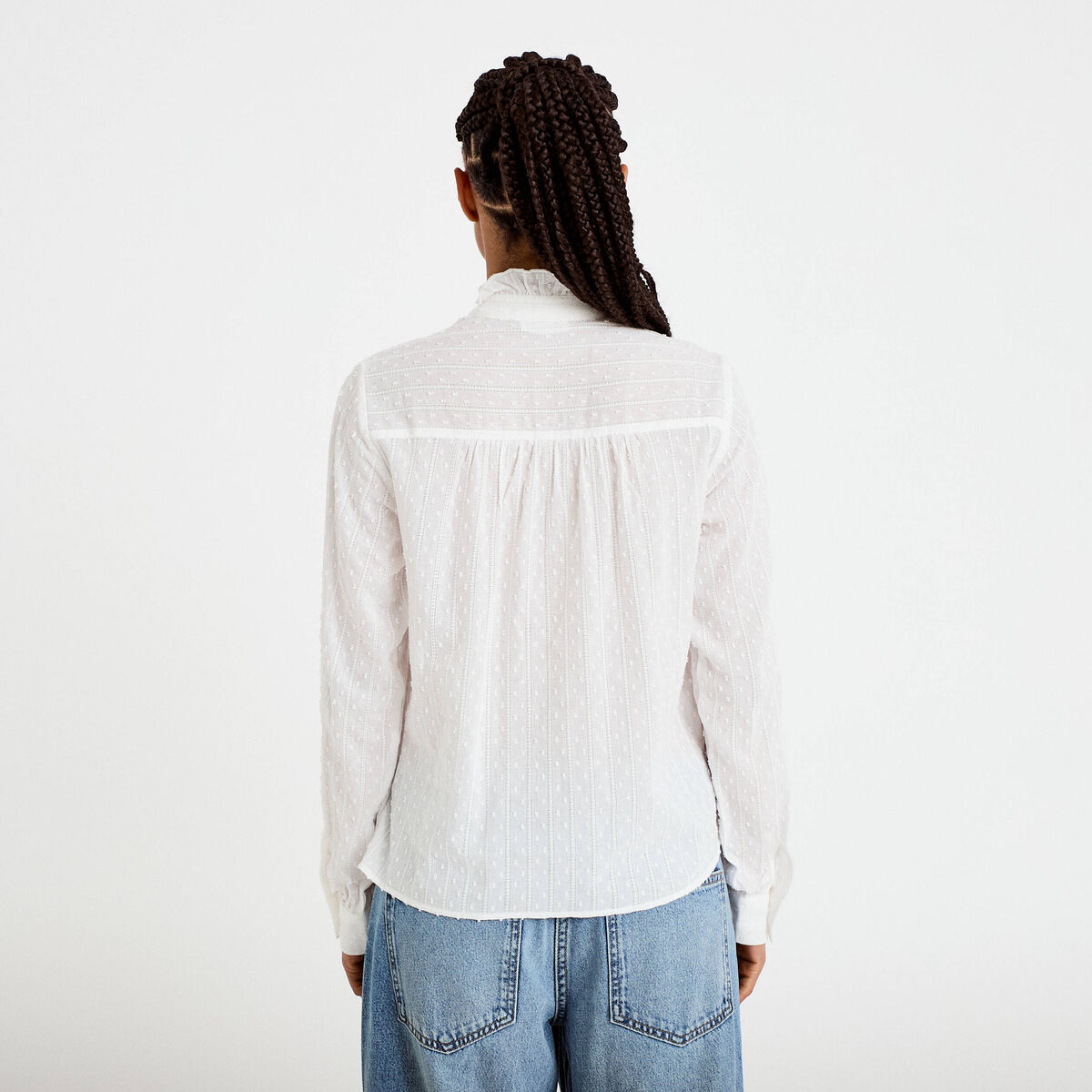 Chemise col montant manches longues ecru femme
