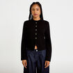 Gilet tweed droit cropped col rond noir femme