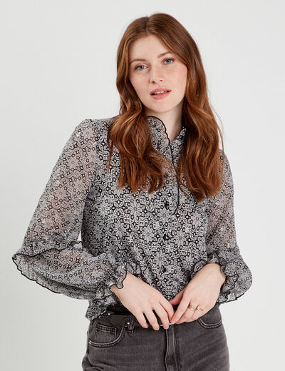 Blouse avec volants noir femme