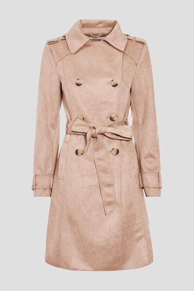 Trench long en suédine boutonné femme beige femme