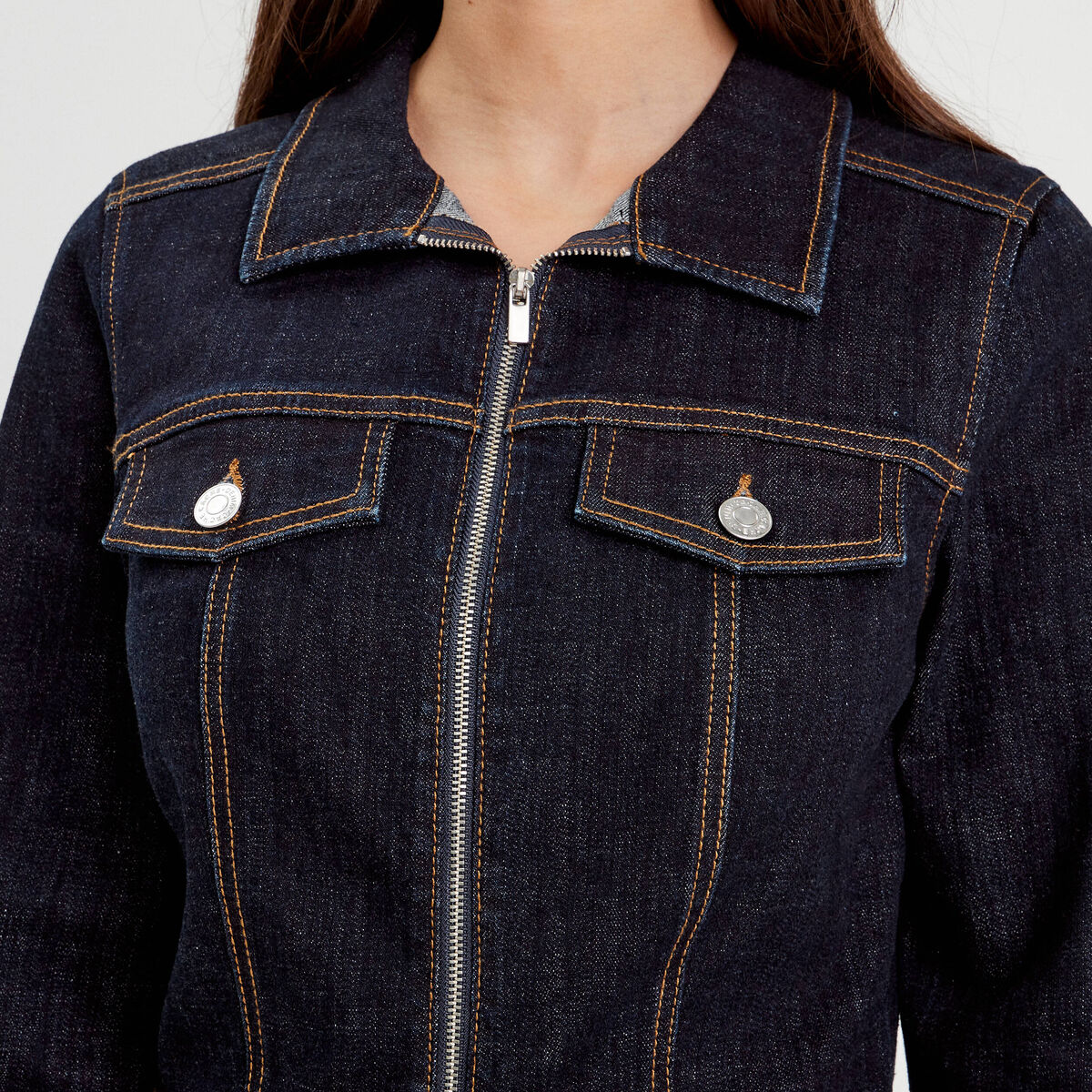 Robe droite zipp&eacute;e en jean denim brut femme