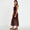 Jupe longue droite en dentelle marron femme
