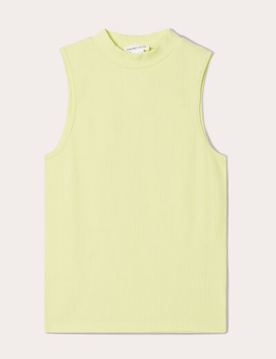 Débardeur court col montant jaune fluo femme