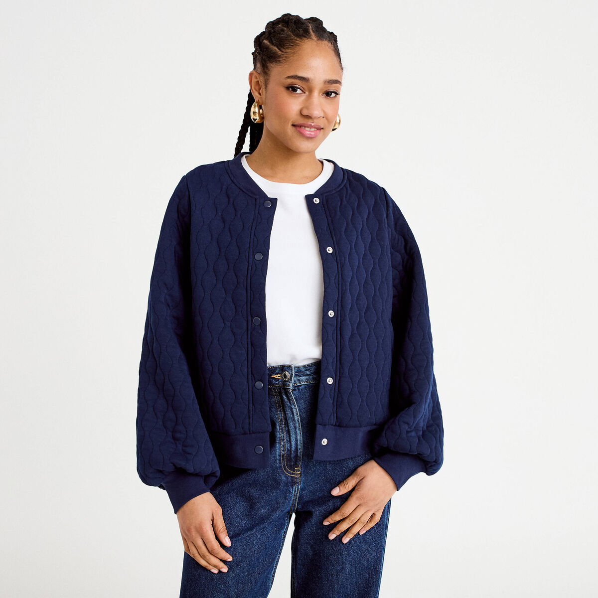 Bomber manches longues bleu marine femme