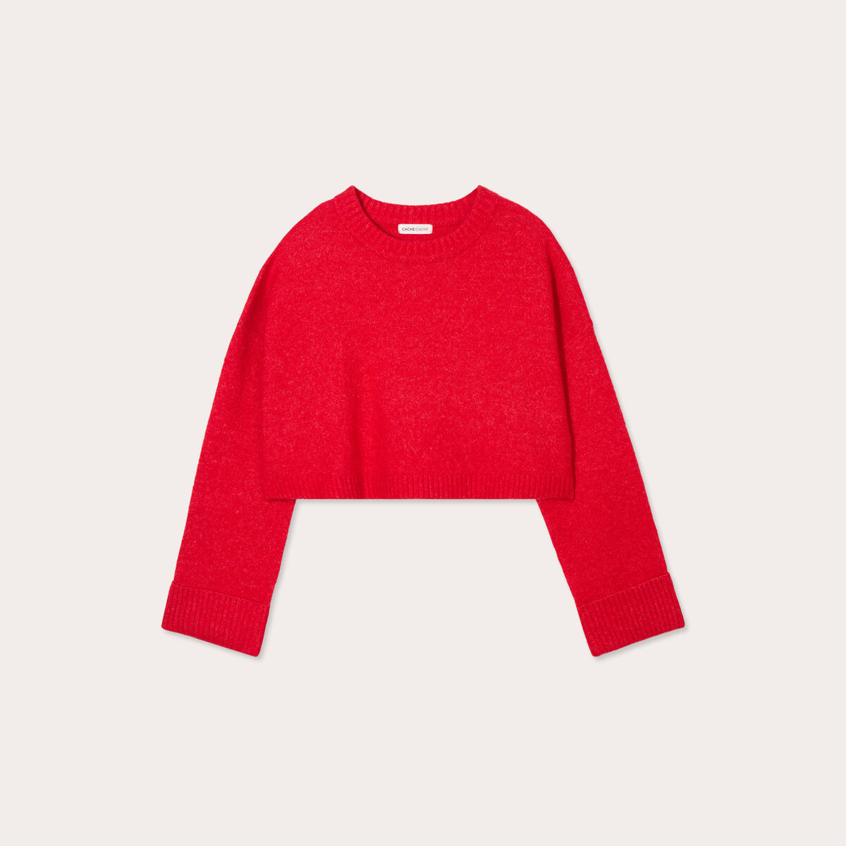 Pull cropped manches longues rouge femme