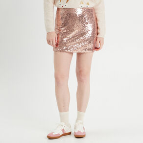 jupe short droite sequins rose champagne femme Jupe-short droite sequins rose champagne femme
