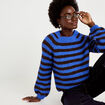 Pull ample col rond manches longues bleu electrique femme